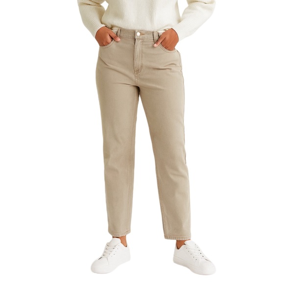 H&M High Rise Straight Leg Beige Jeans NWT Women’s Size 6 Fall Neutral Denim - Picture 1 of 4